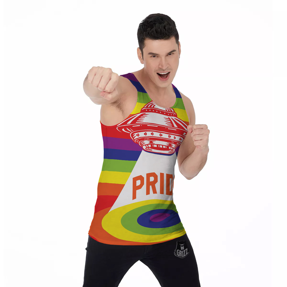 UFO LGBT Pride Rainbow Print Men's Tank Top-grizzshop