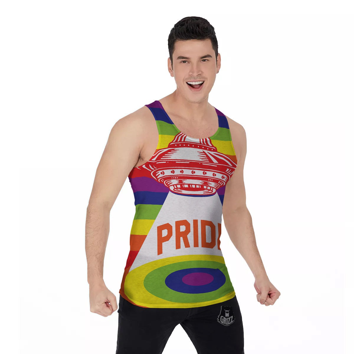 UFO LGBT Pride Rainbow Print Men's Tank Top-grizzshop