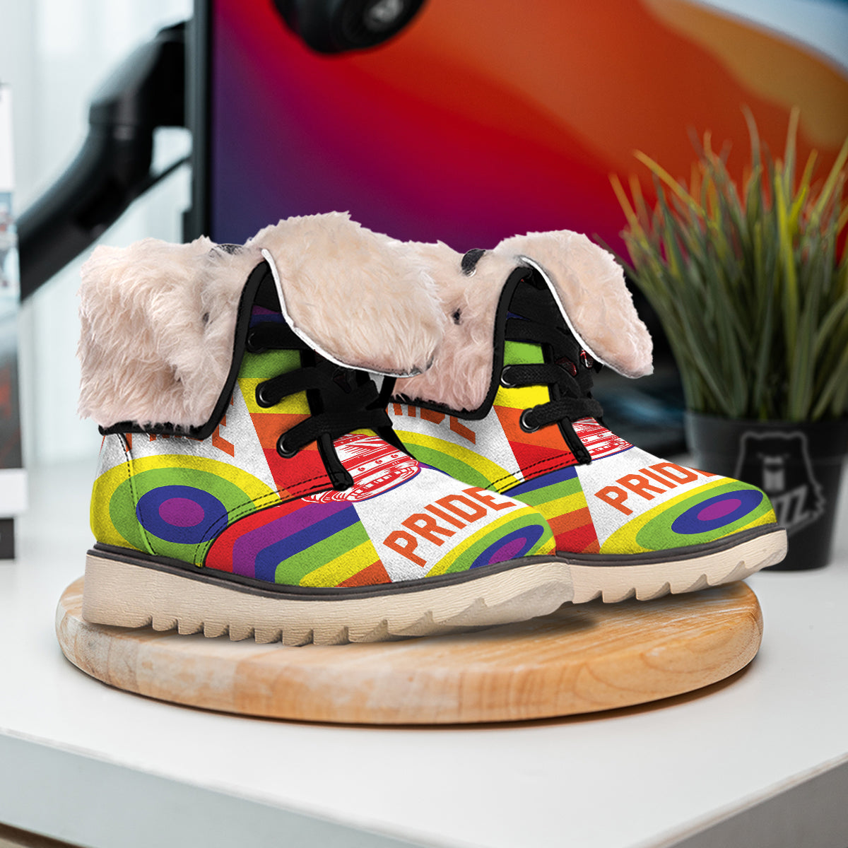 UFO LGBT Pride Rainbow Print Snow Boots-grizzshop