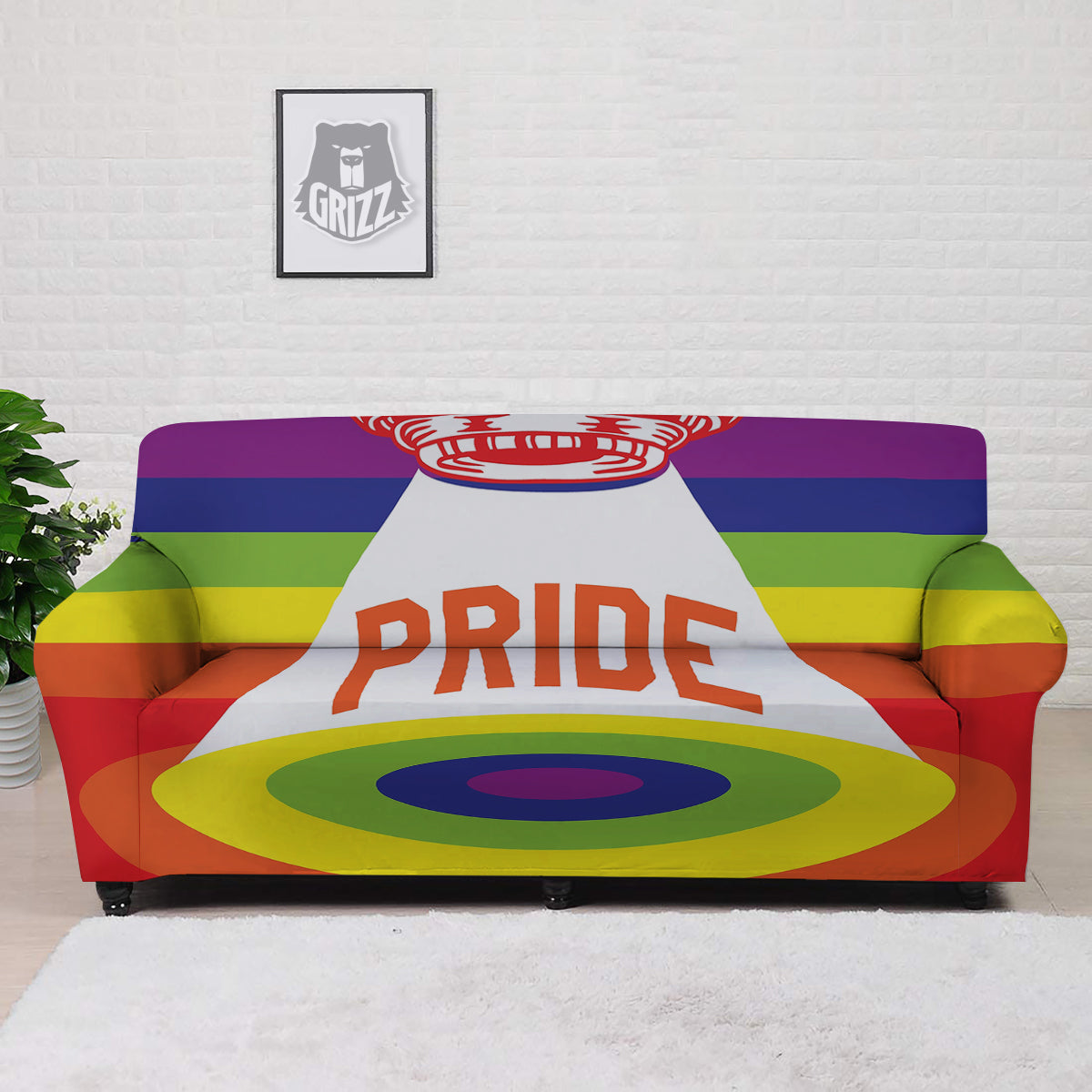 UFO LGBT Pride Rainbow Print Sofa Cover-grizzshop