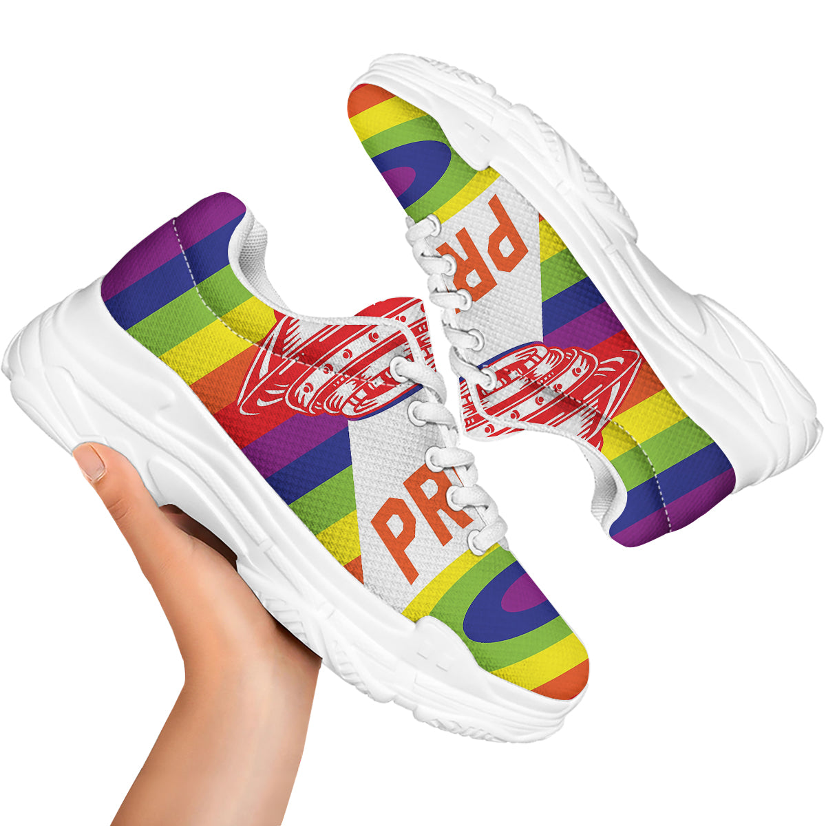 UFO LGBT Pride Rainbow Print White Chunky Shoes-grizzshop