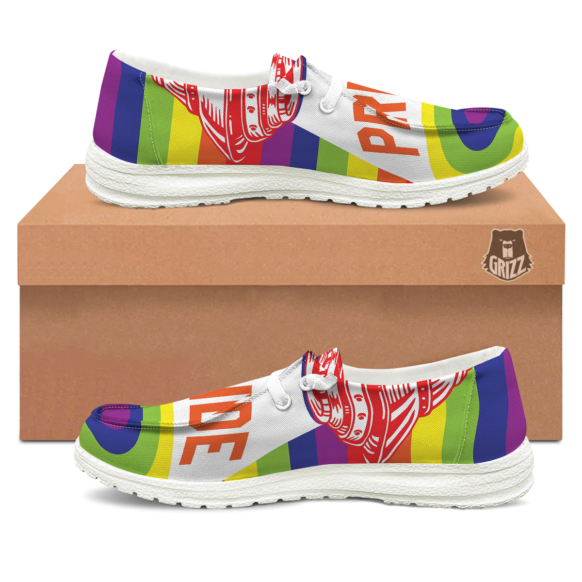 UFO LGBT Pride Rainbow Print White Loafers-grizzshop