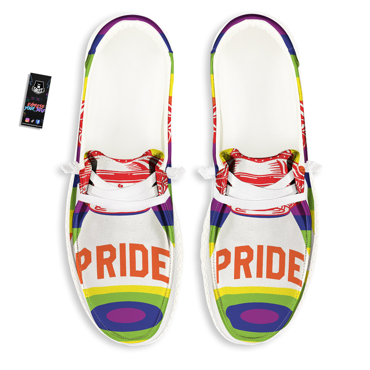 UFO LGBT Pride Rainbow Print White Loafers-grizzshop