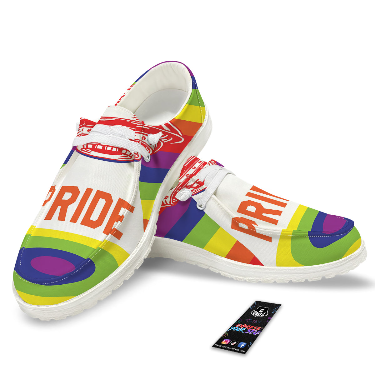 UFO LGBT Pride Rainbow Print White Loafers-grizzshop