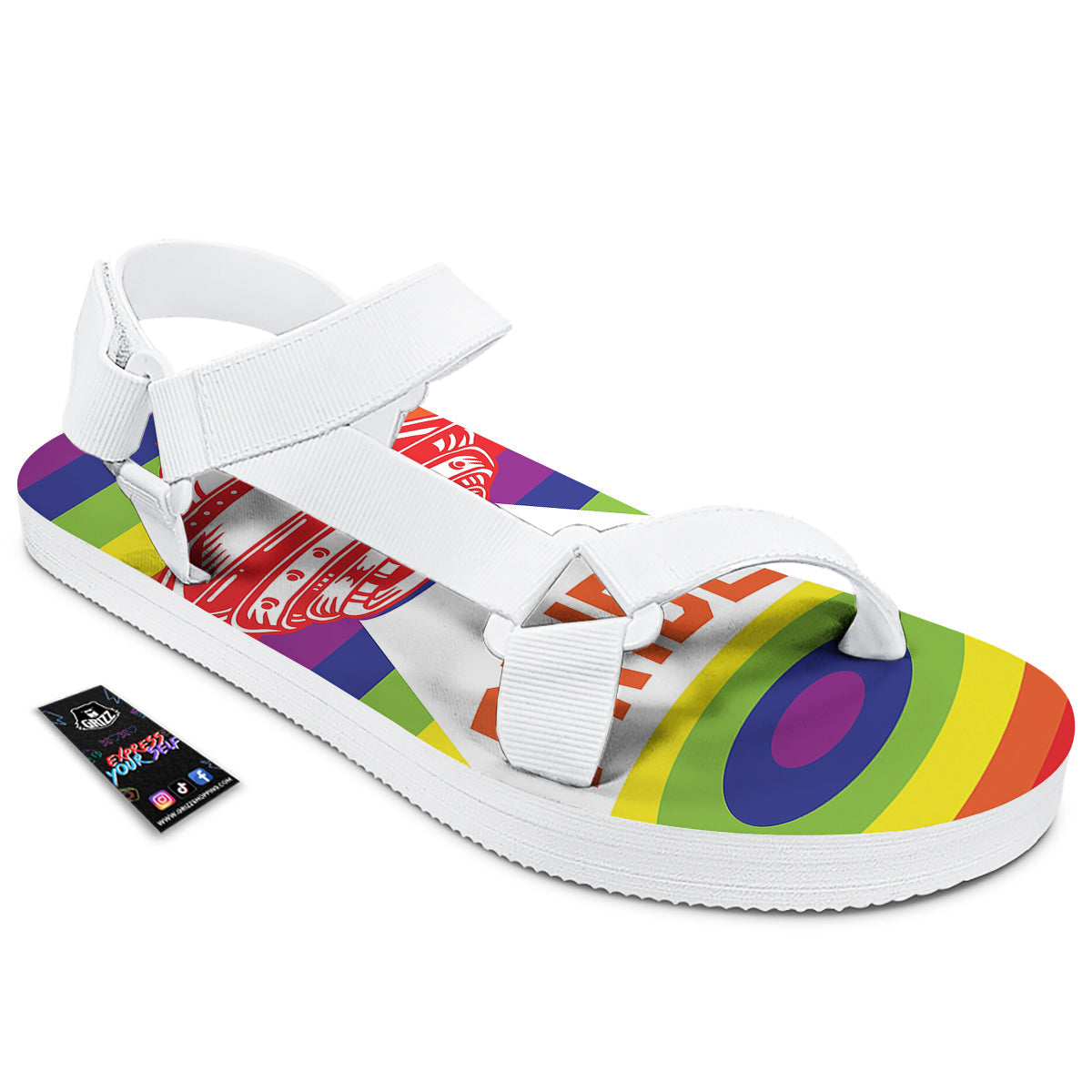 UFO LGBT Pride Rainbow Print White Open Toe Sandals-grizzshop