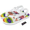 UFO LGBT Pride Rainbow Print White Open Toe Sandals-grizzshop