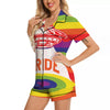 UFO LGBT Pride Rainbow Print Women Silk Pajamas-grizzshop