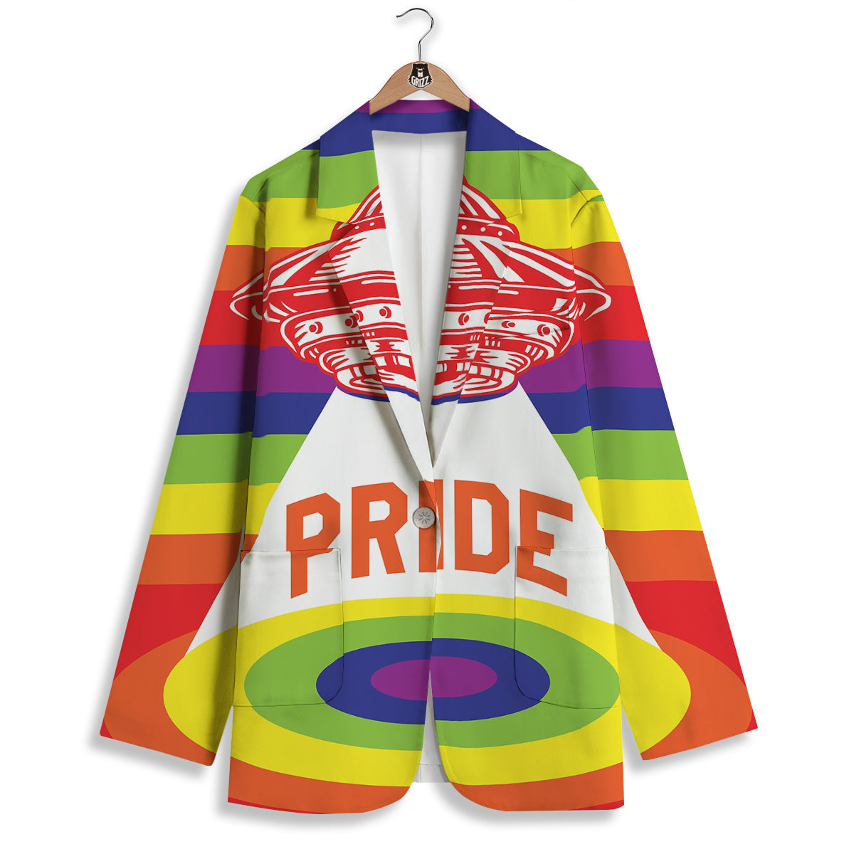 UFO LGBT Pride Rainbow Print Women's Blazer-grizzshop