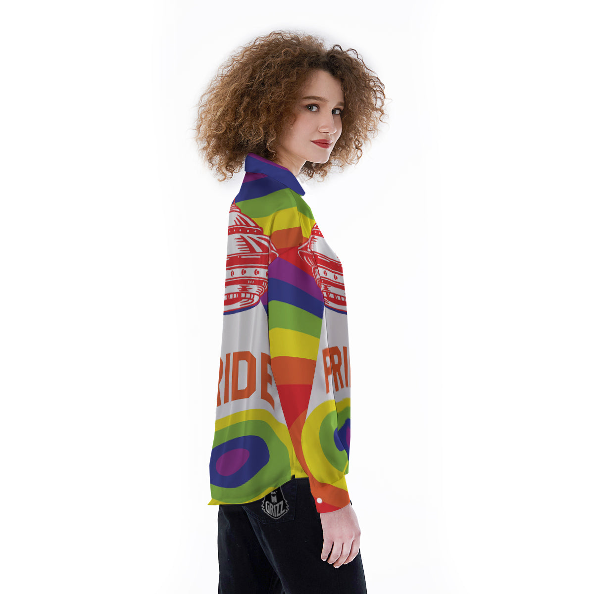 UFO LGBT Pride Rainbow Print Women's Long Sleeve Shirts-grizzshop