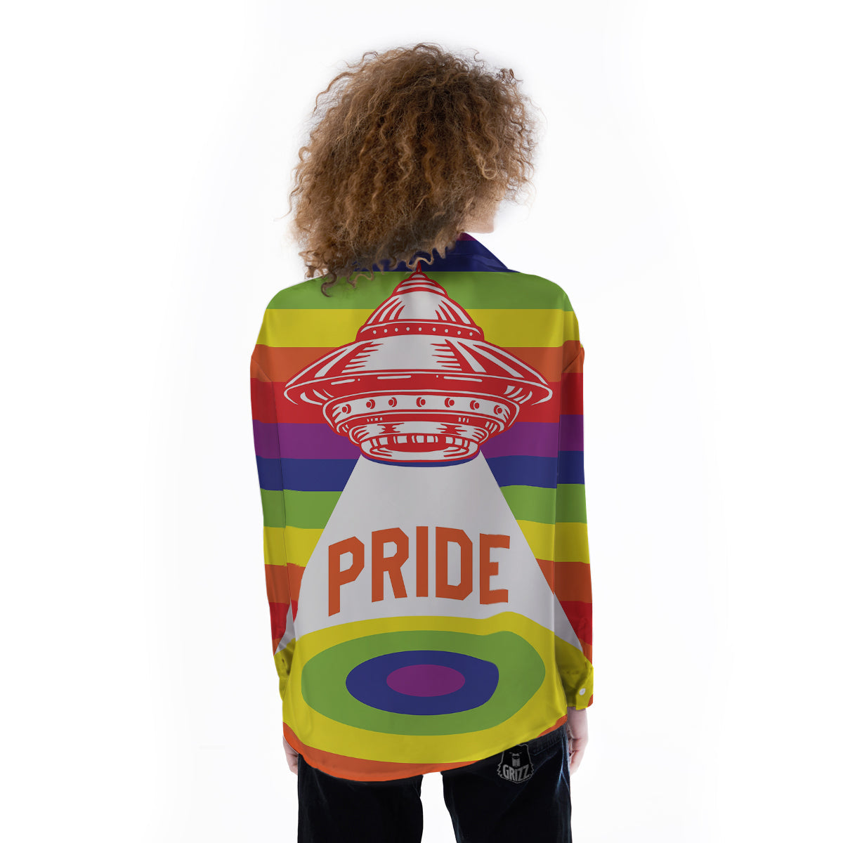 UFO LGBT Pride Rainbow Print Women's Long Sleeve Shirts-grizzshop