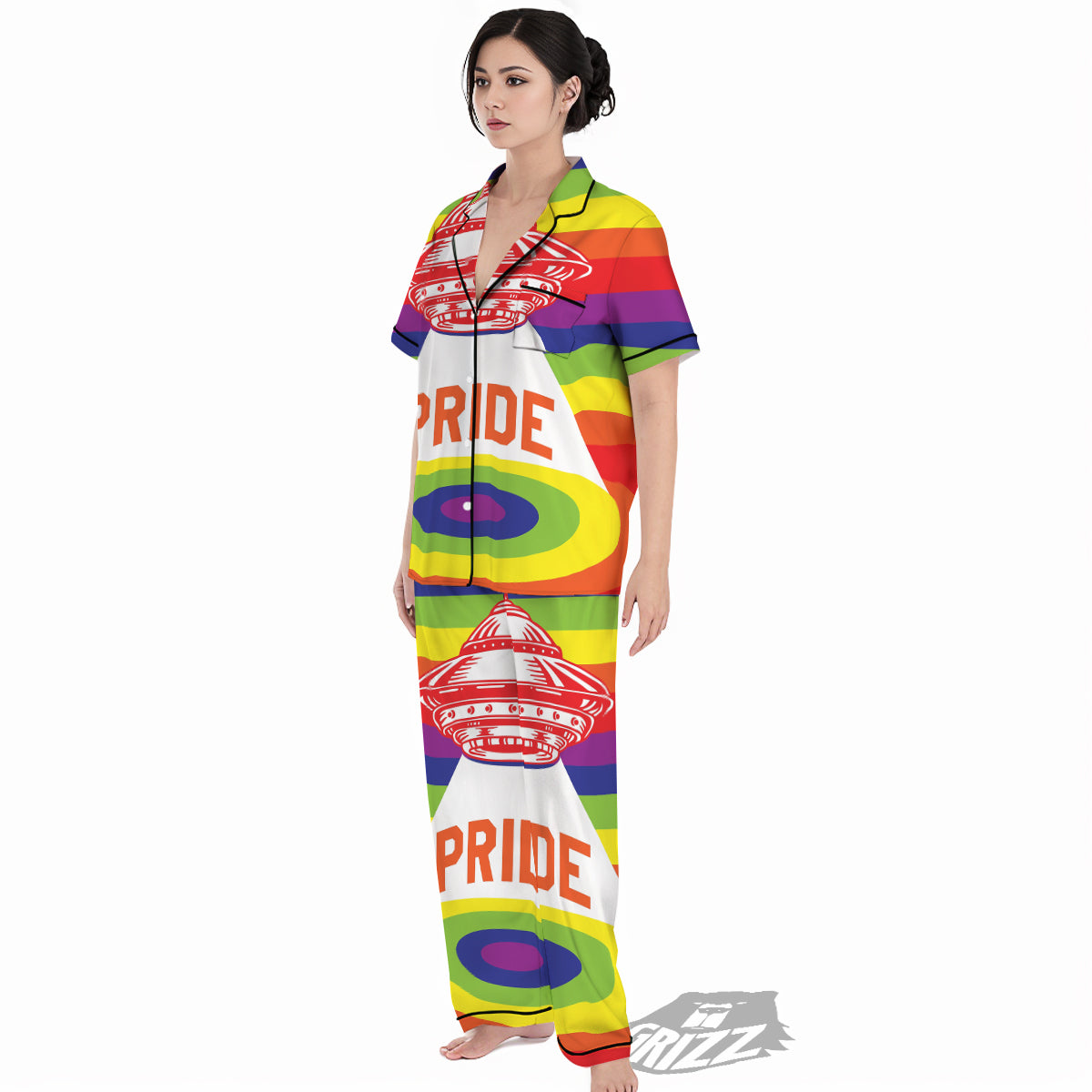 UFO LGBT Pride Rainbow Print Women's Pajamas Set-grizzshop