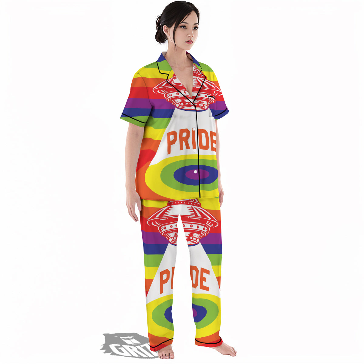 UFO LGBT Pride Rainbow Print Women's Pajamas Set-grizzshop