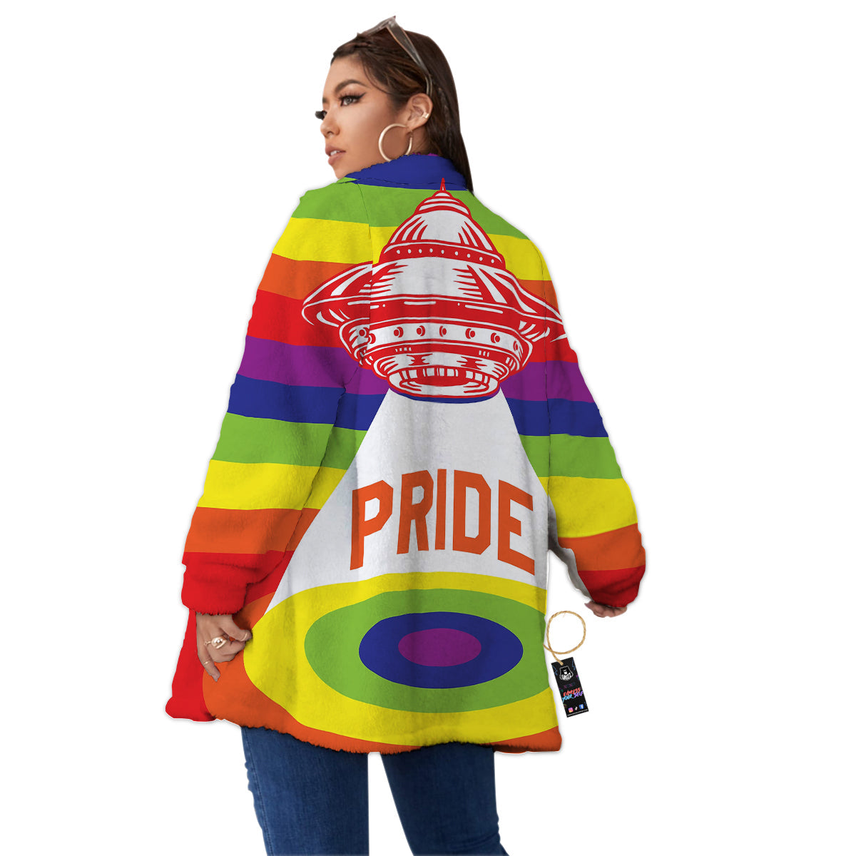 UFO LGBT Pride Rainbow Print Women's Sherpa Jacket-grizzshop