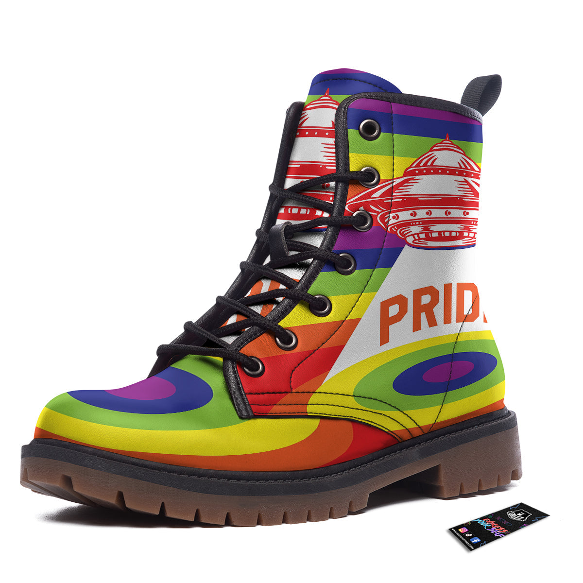 UFO LGBT Pride Rainbow Print Work Boots-grizzshop