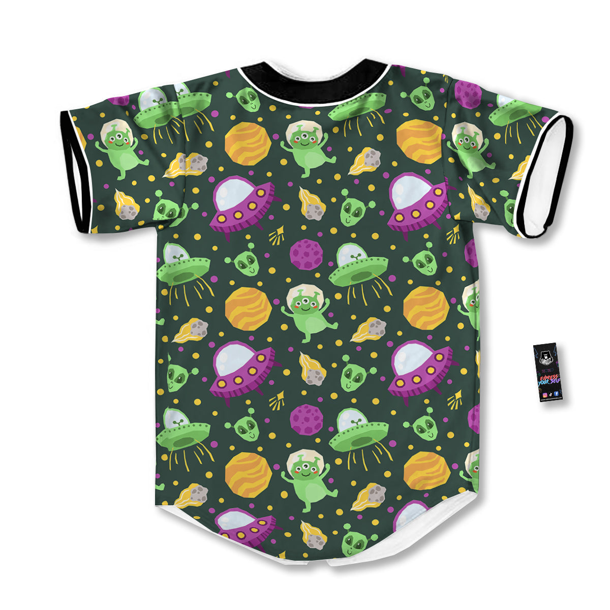 UFO Little Green Alien Print Pattern Baseball Jersey-grizzshop