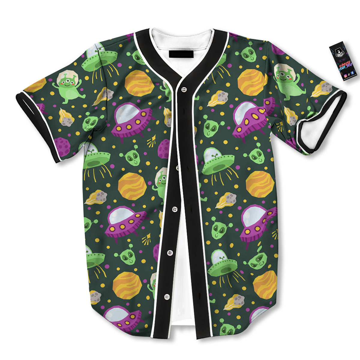 UFO Little Green Alien Print Pattern Baseball Jersey-grizzshop