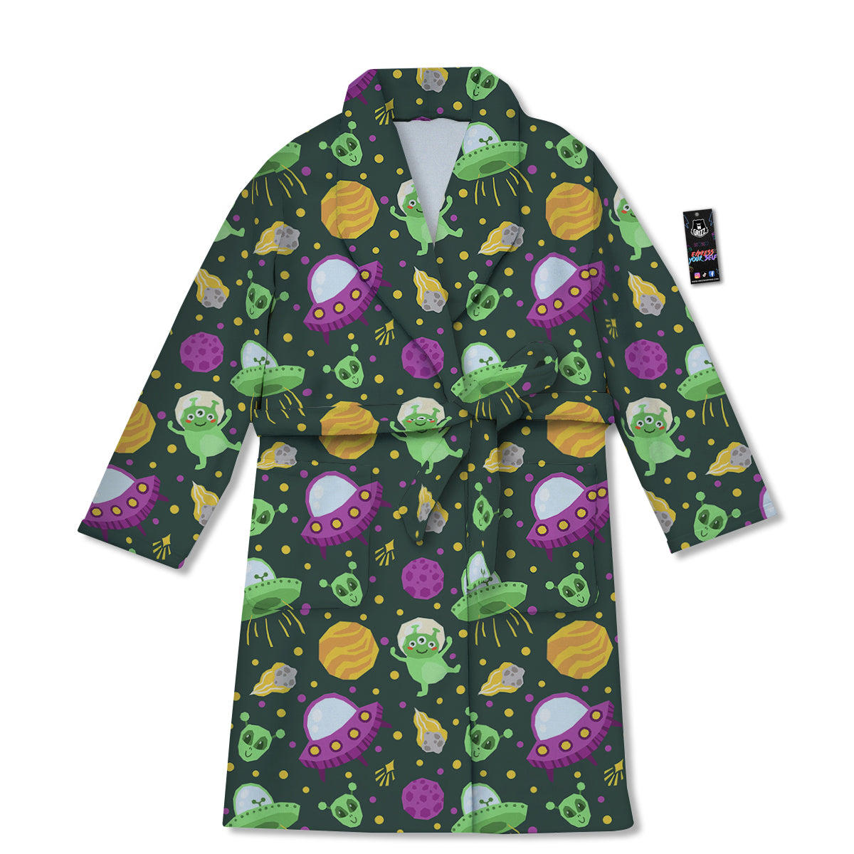 UFO Little Green Alien Print Pattern Bathrobe-grizzshop