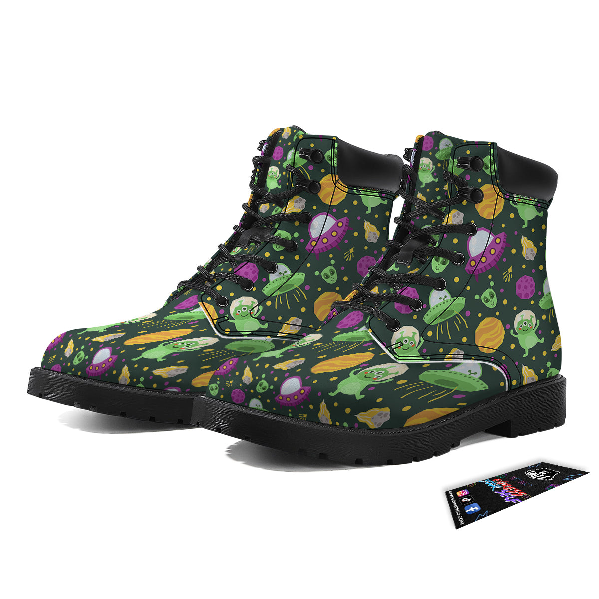 UFO Little Green Alien Print Pattern Boots-grizzshop