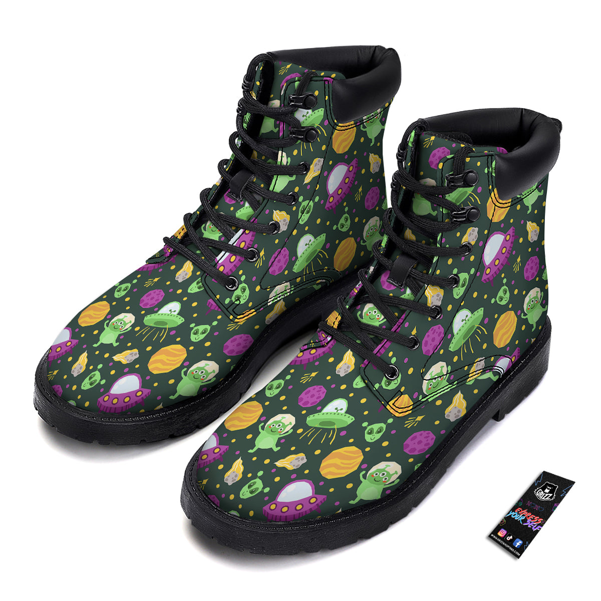 UFO Little Green Alien Print Pattern Boots-grizzshop