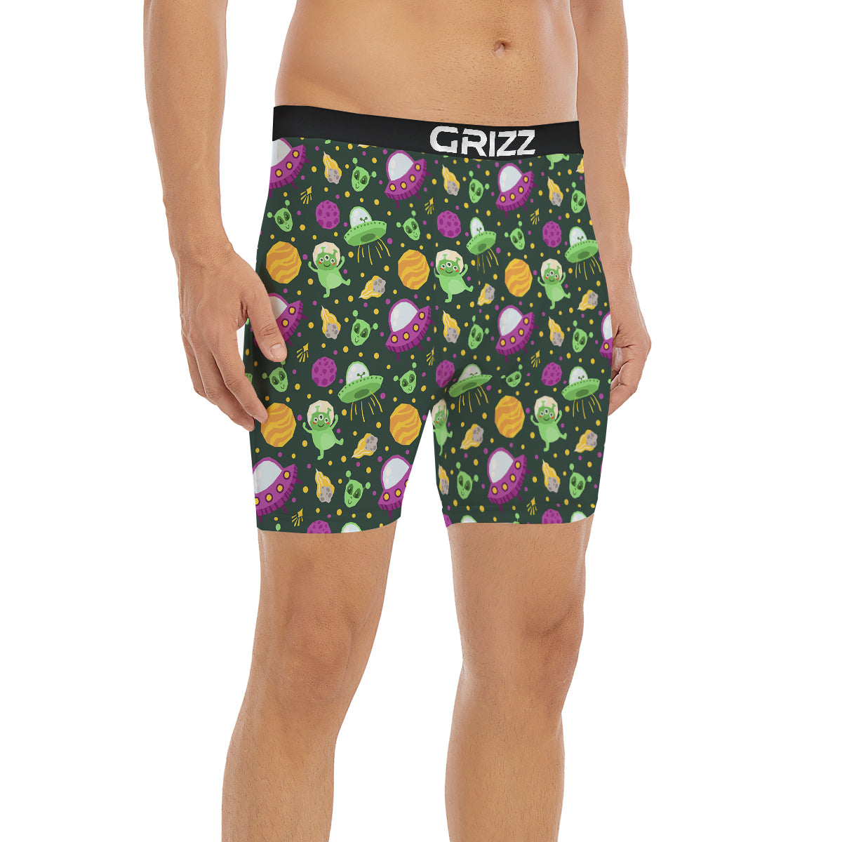 UFO Little Green Alien Print Pattern Boxer Briefs-grizzshop