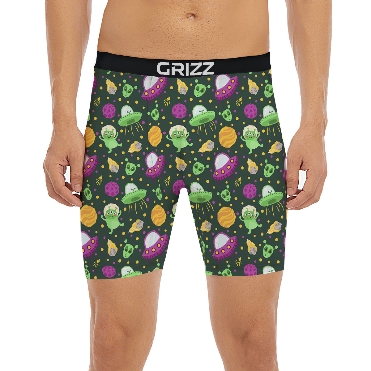 UFO Little Green Alien Print Pattern Boxer Briefs-grizzshop