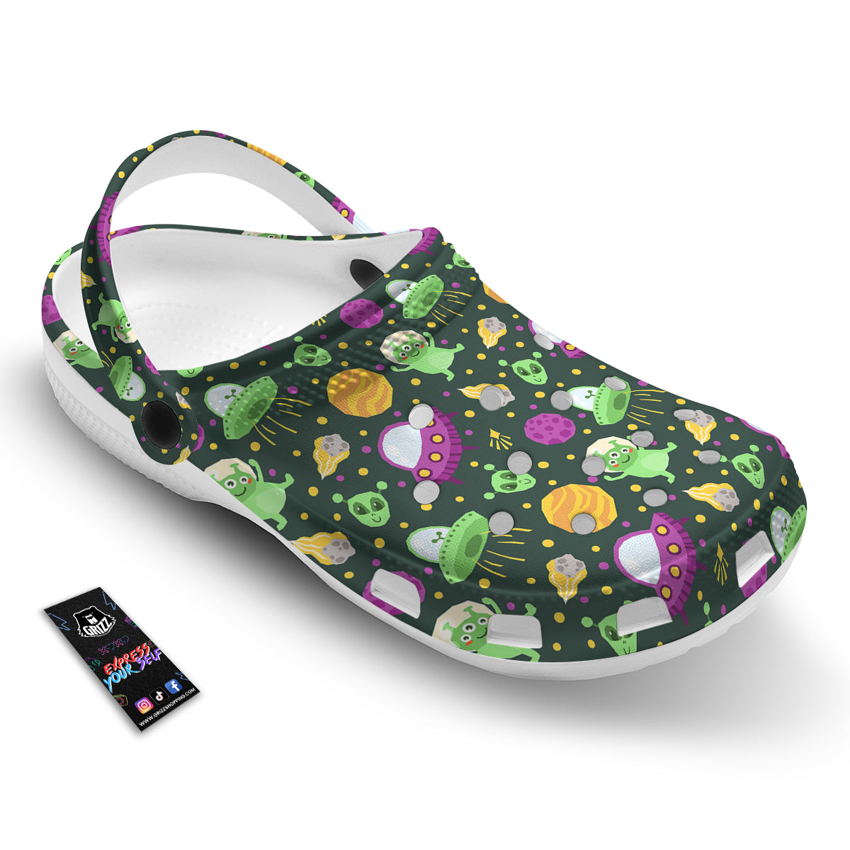 UFO Little Green Alien Print Pattern Clog-grizzshop