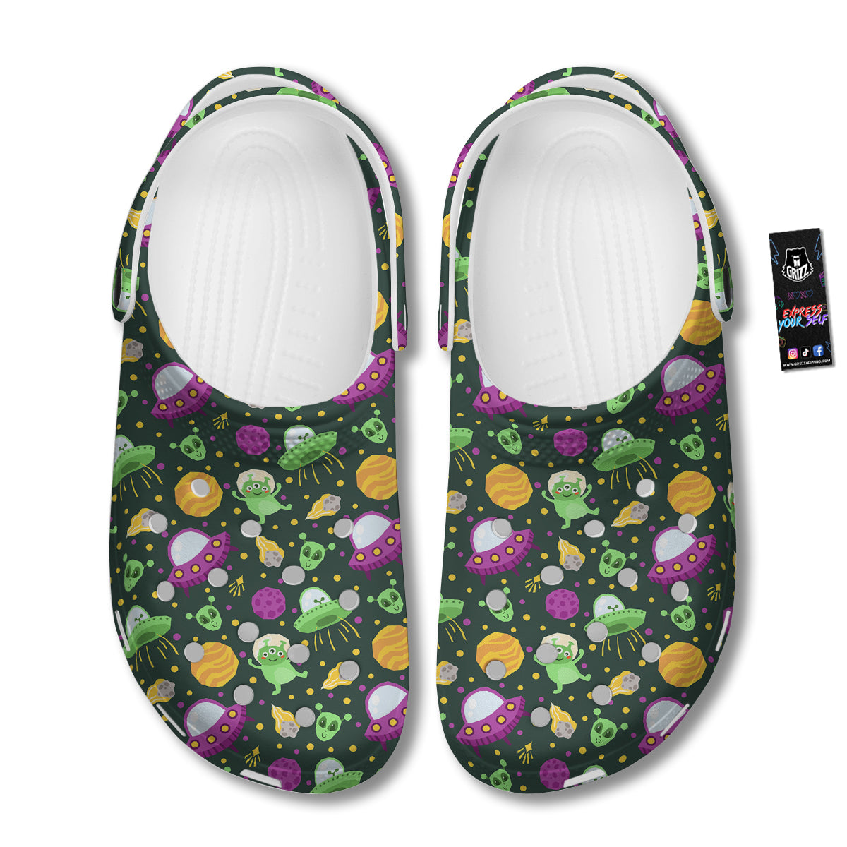 UFO Little Green Alien Print Pattern Clog-grizzshop