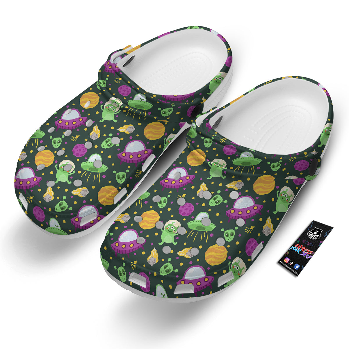 UFO Little Green Alien Print Pattern Clog-grizzshop