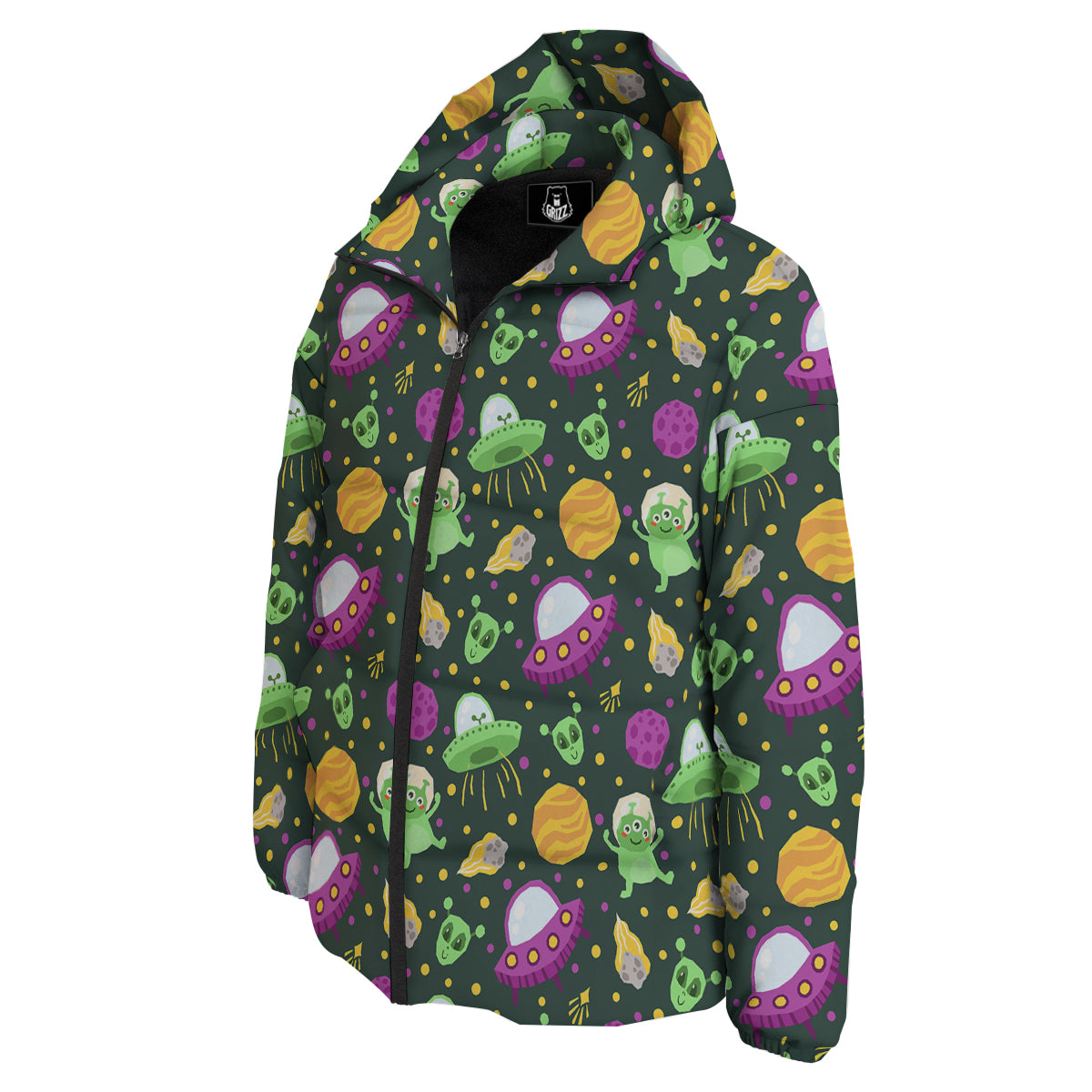 UFO Little Green Alien Print Pattern Down Jacket-grizzshop
