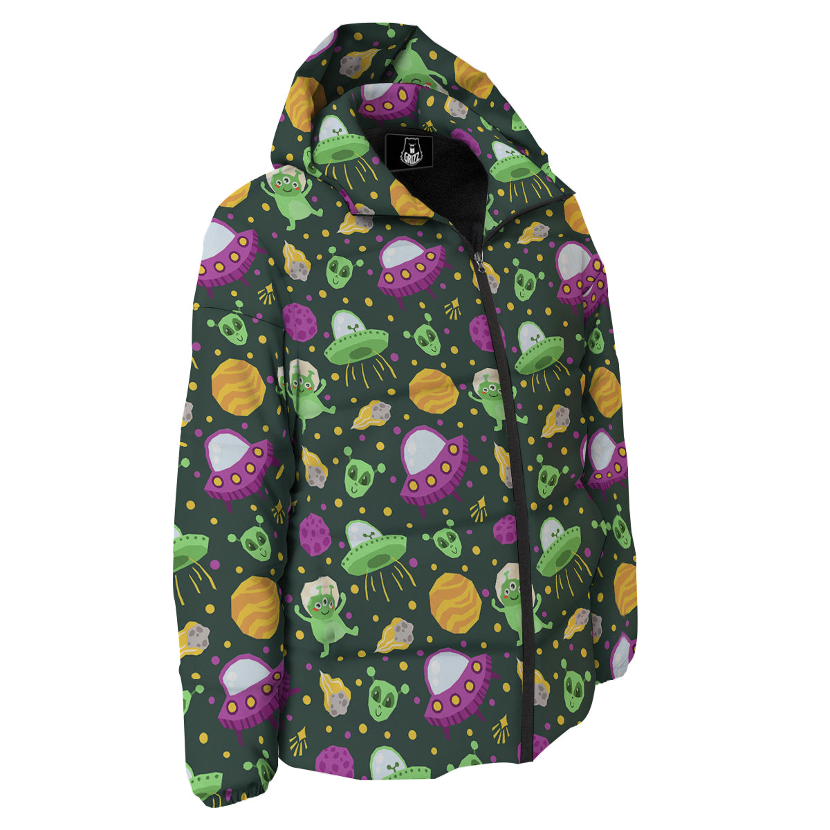 UFO Little Green Alien Print Pattern Down Jacket-grizzshop