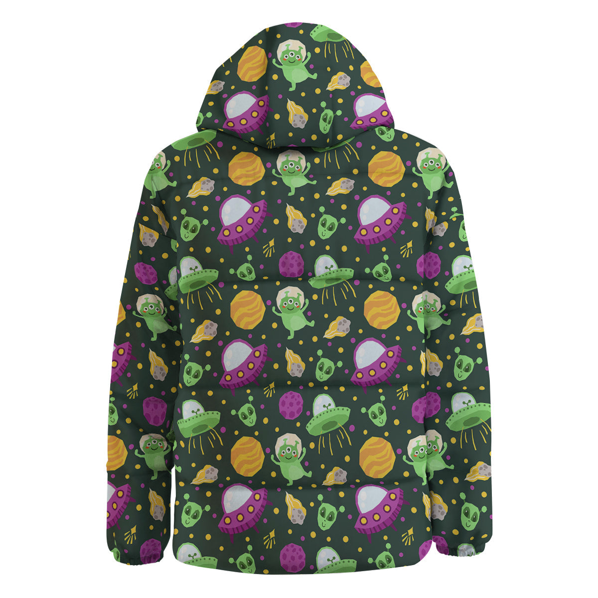 UFO Little Green Alien Print Pattern Down Jacket-grizzshop