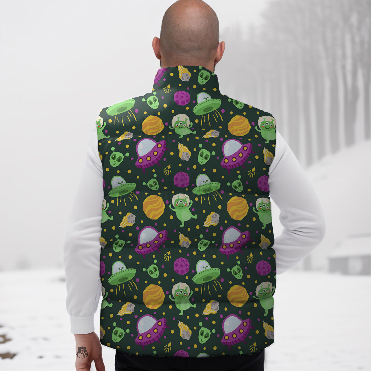 UFO Little Green Alien Print Pattern Down Vest