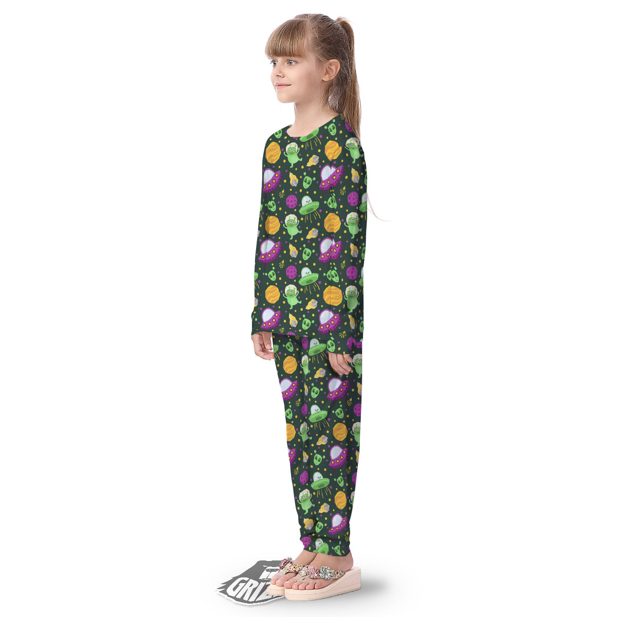 UFO Little Green Alien Print Pattern Kid's Pajamas-grizzshop