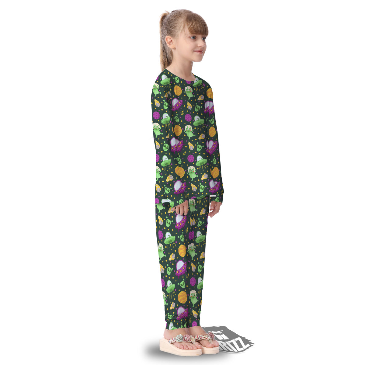 UFO Little Green Alien Print Pattern Kid's Pajamas-grizzshop