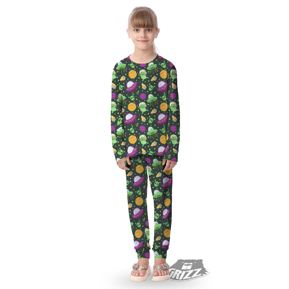 UFO Little Green Alien Print Pattern Kid's Pajamas-grizzshop
