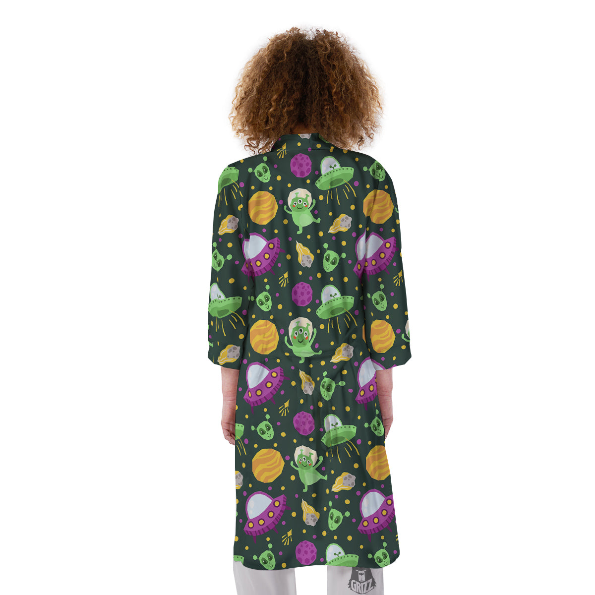 UFO Little Green Alien Print Pattern Kimono-grizzshop