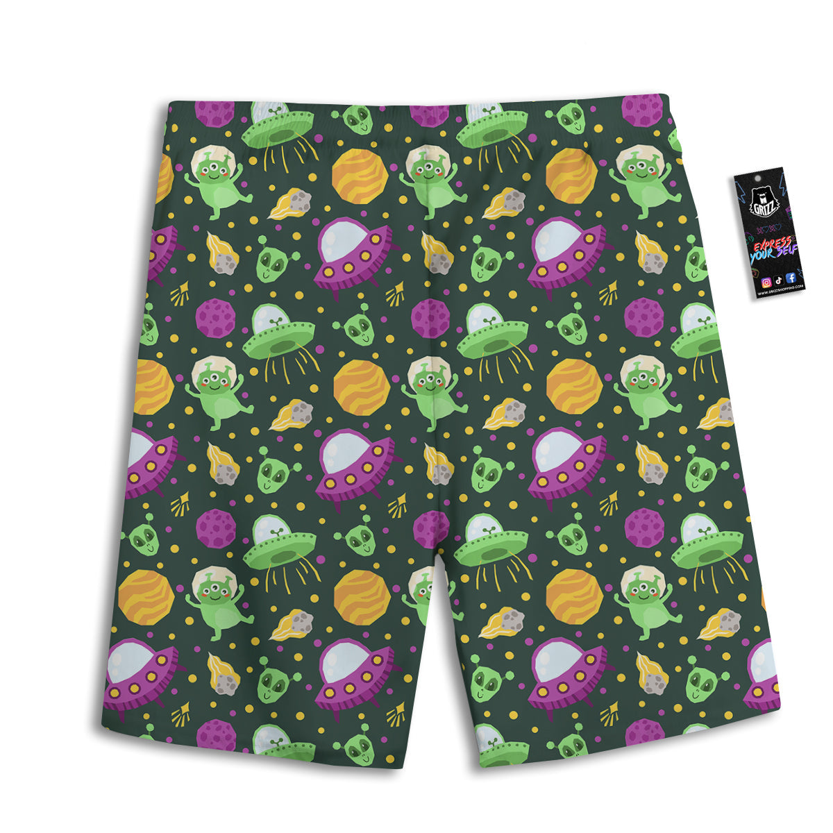 UFO Little Green Alien Print Pattern Men's Athletic Shorts