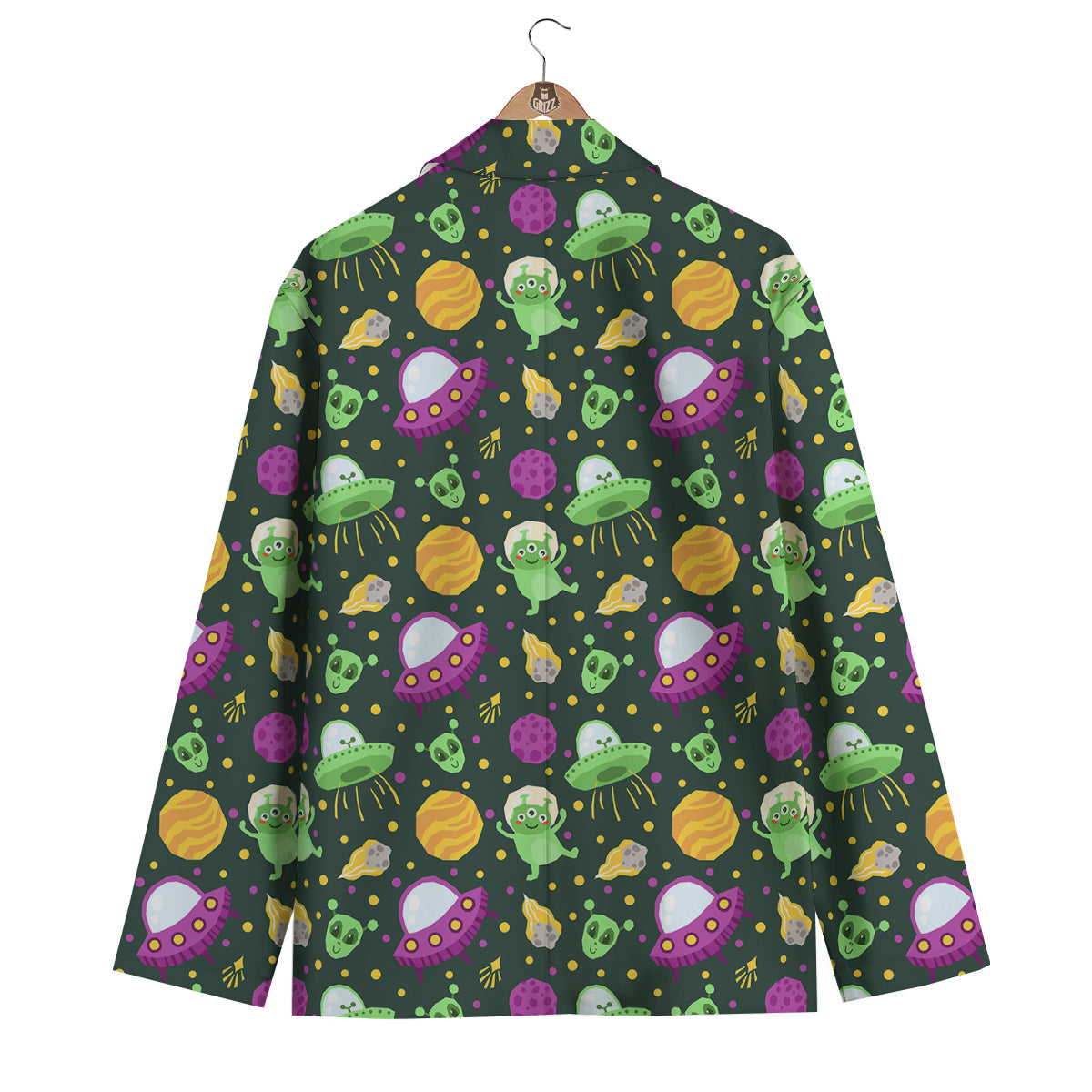 UFO Little Green Alien Print Pattern Men's Blazer-grizzshop