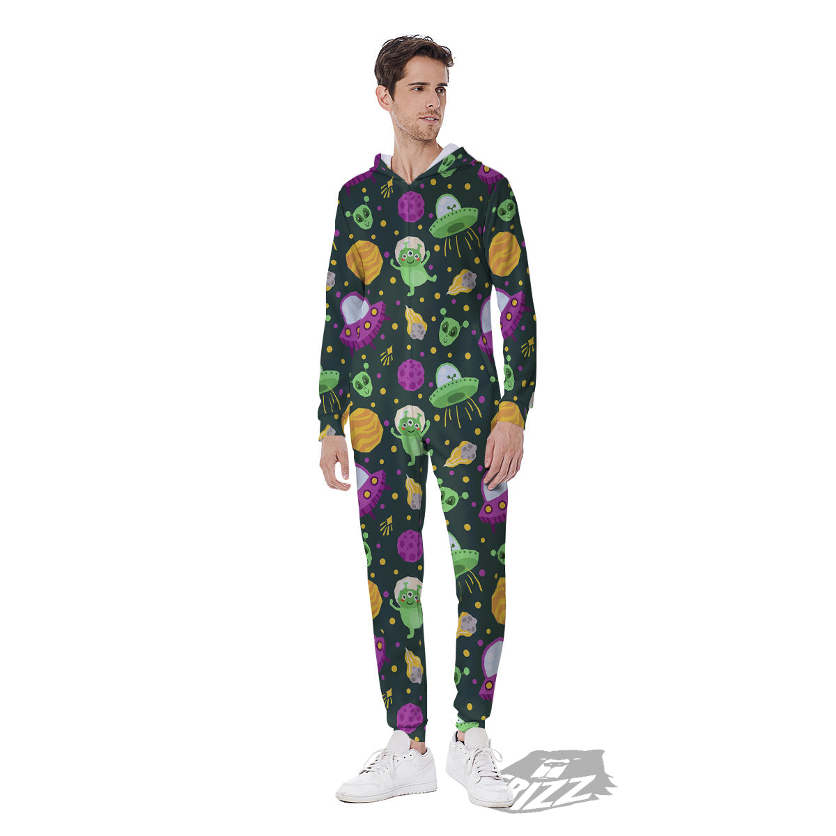 UFO Little Green Alien Print Pattern Men's Jumpsuit-grizzshop