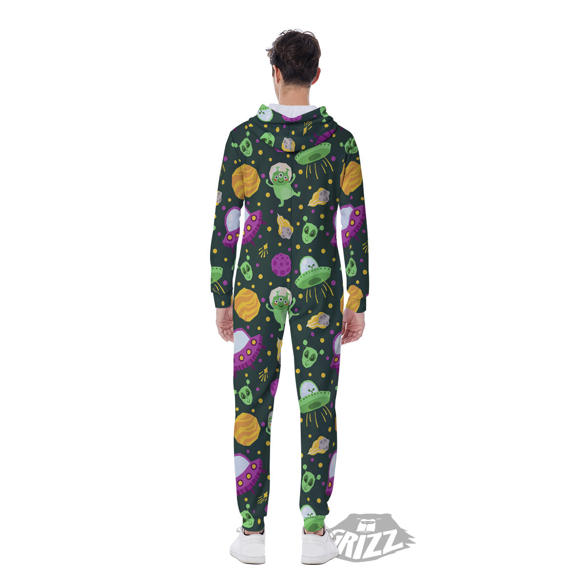 UFO Little Green Alien Print Pattern Men's Jumpsuit-grizzshop