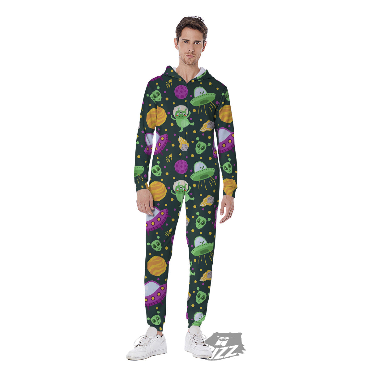 UFO Little Green Alien Print Pattern Men's Jumpsuit-grizzshop
