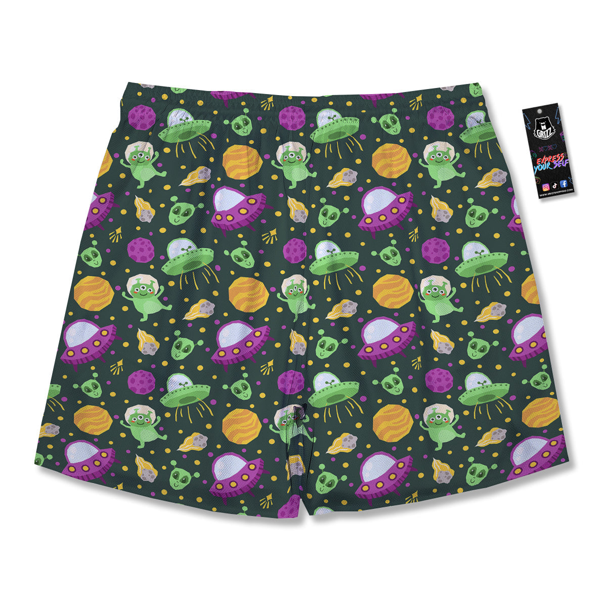 UFO Little Green Alien Print Pattern Men's Running Shorts-grizzshop