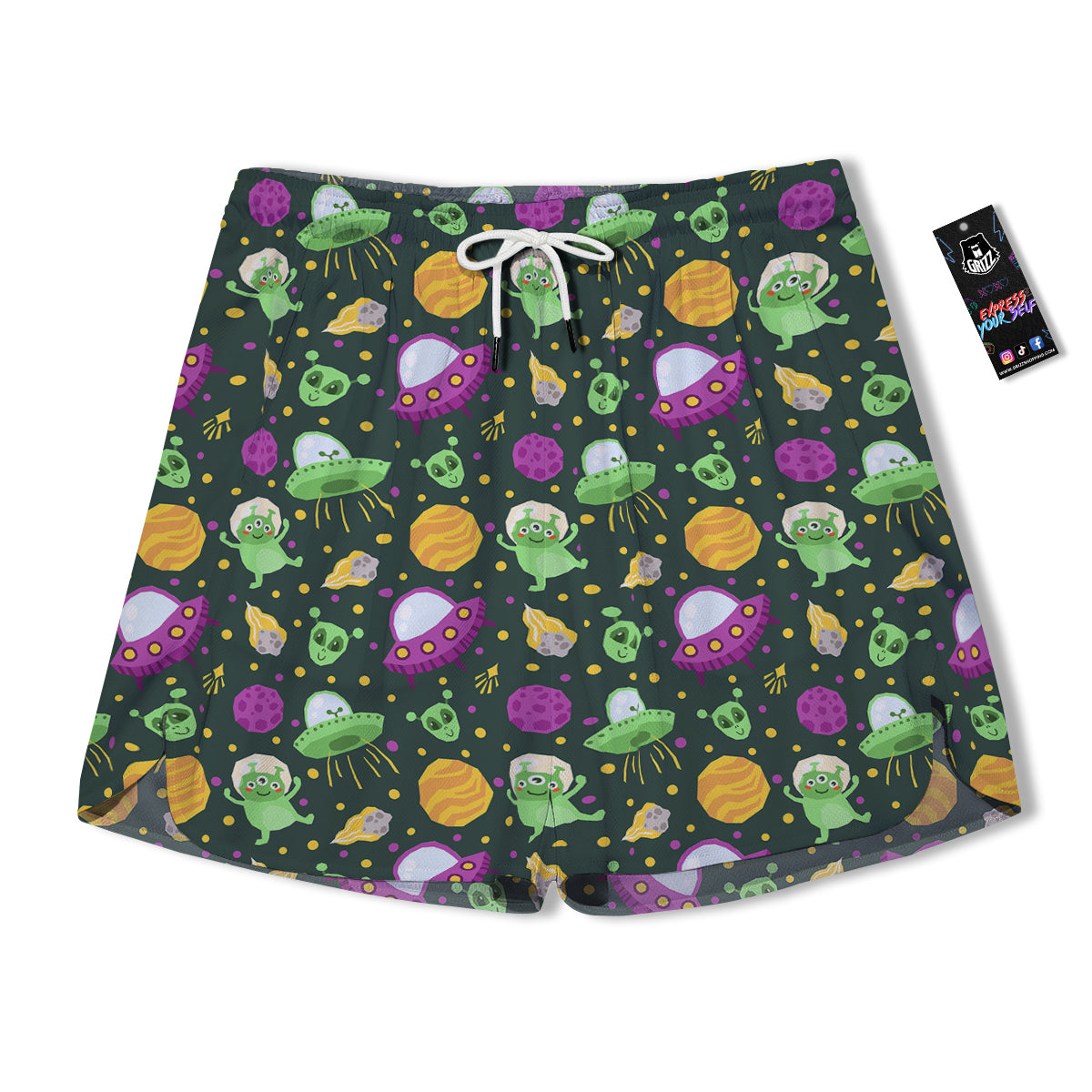 UFO Little Green Alien Print Pattern Men's Running Shorts-grizzshop
