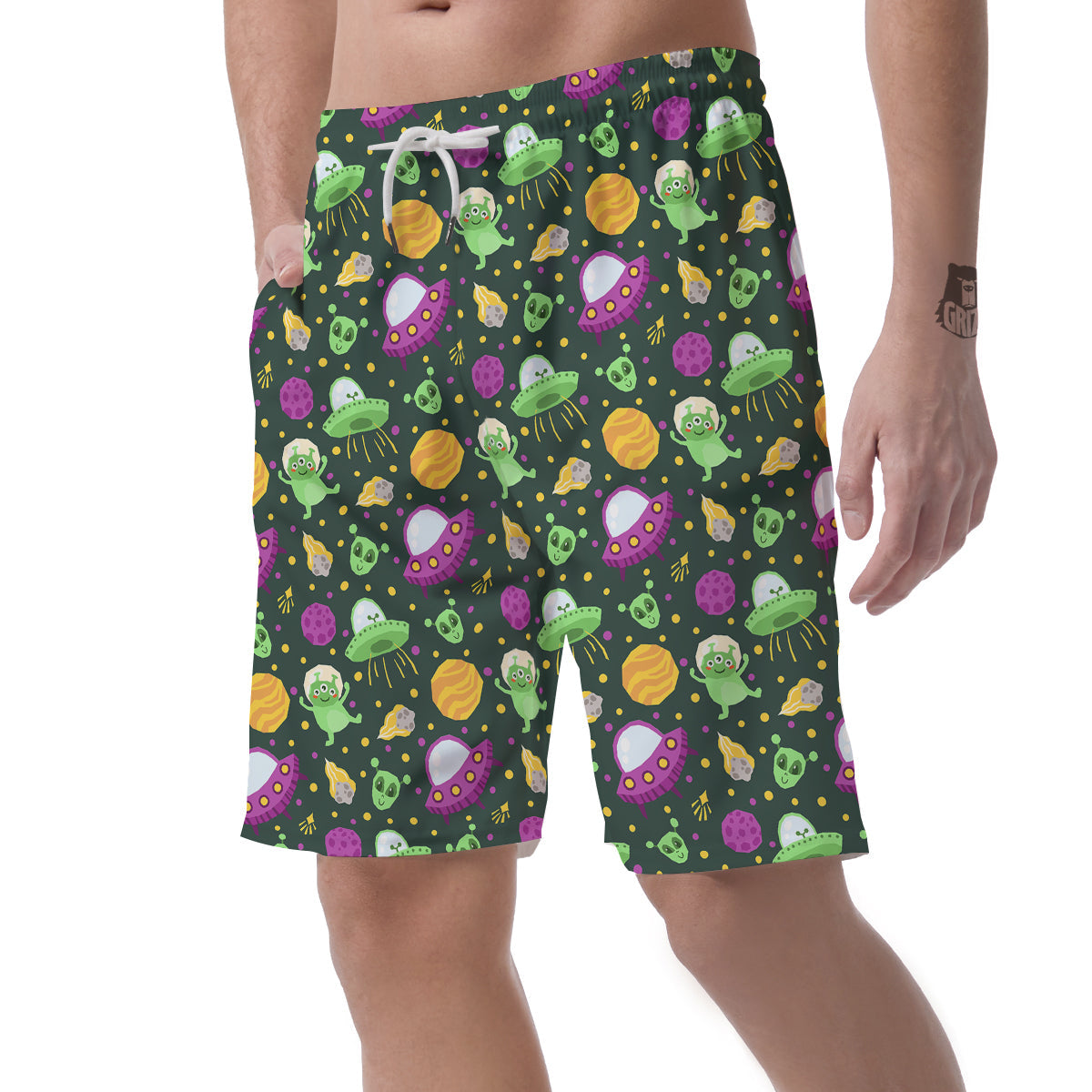 UFO Little Green Alien Print Pattern Men's Shorts-grizzshop