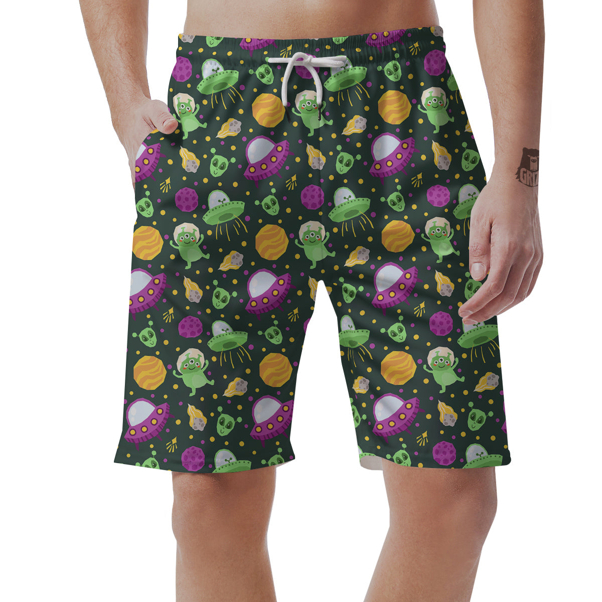UFO Little Green Alien Print Pattern Men's Shorts-grizzshop
