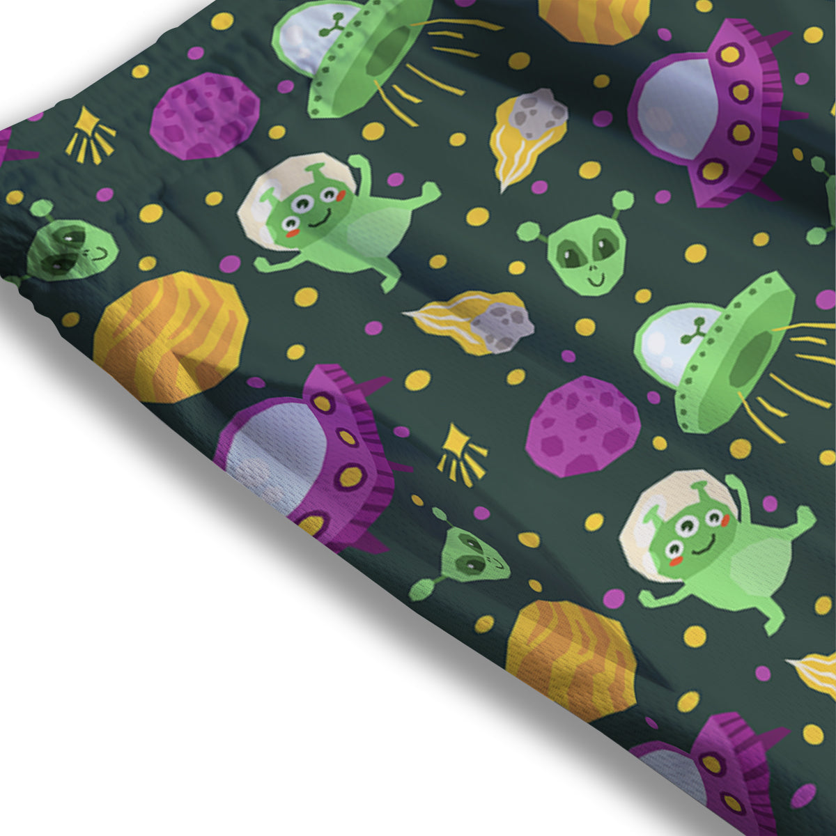 UFO Little Green Alien Print Pattern Mesh Shorts