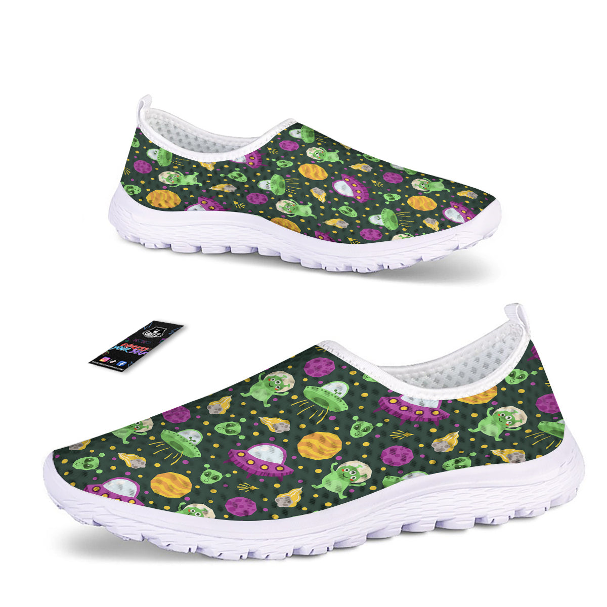 UFO Little Green Alien Print Pattern Nurse Shoes-grizzshop