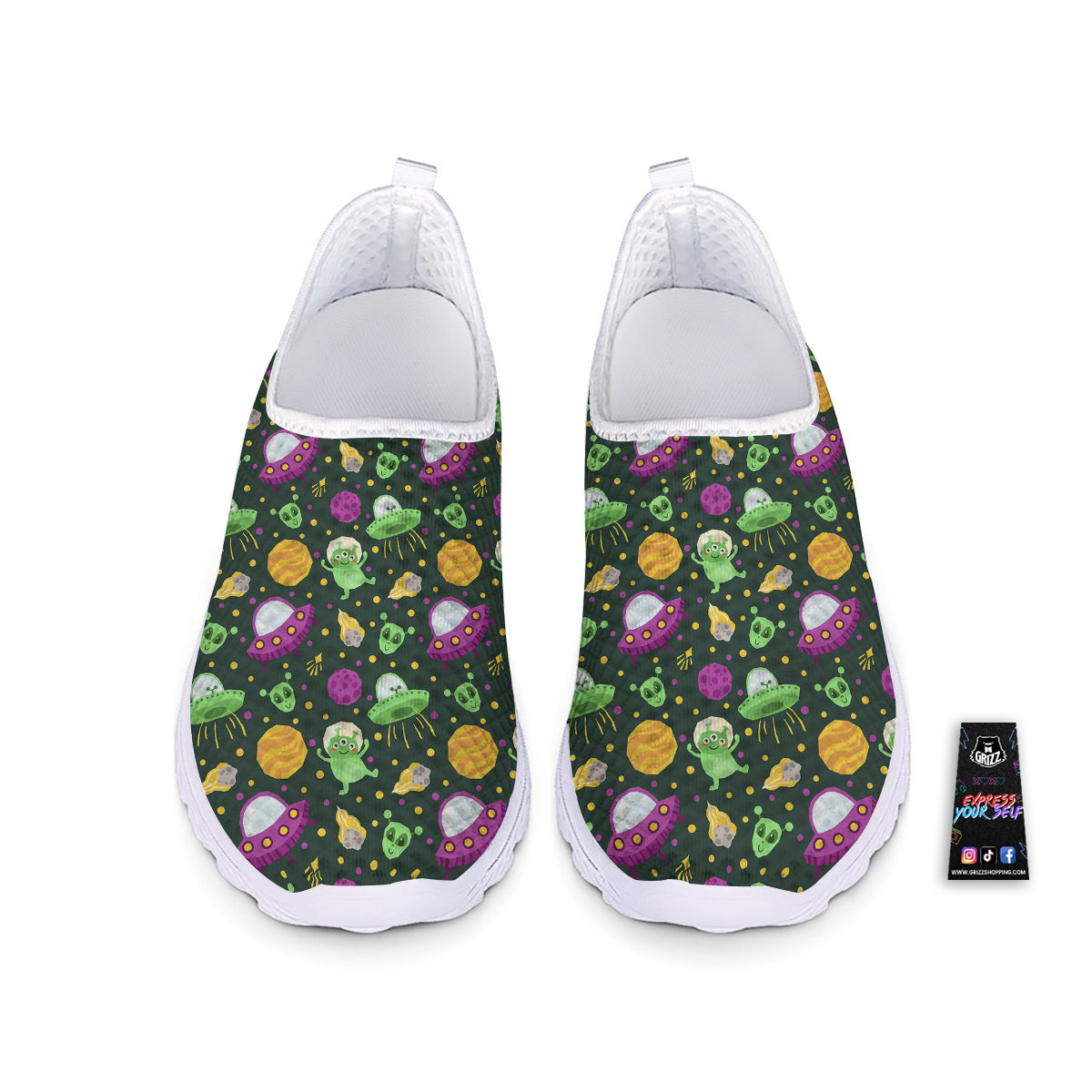 UFO Little Green Alien Print Pattern Nurse Shoes-grizzshop