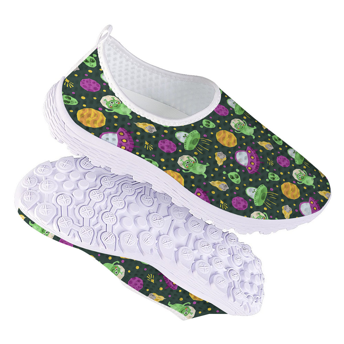 UFO Little Green Alien Print Pattern Nurse Shoes-grizzshop