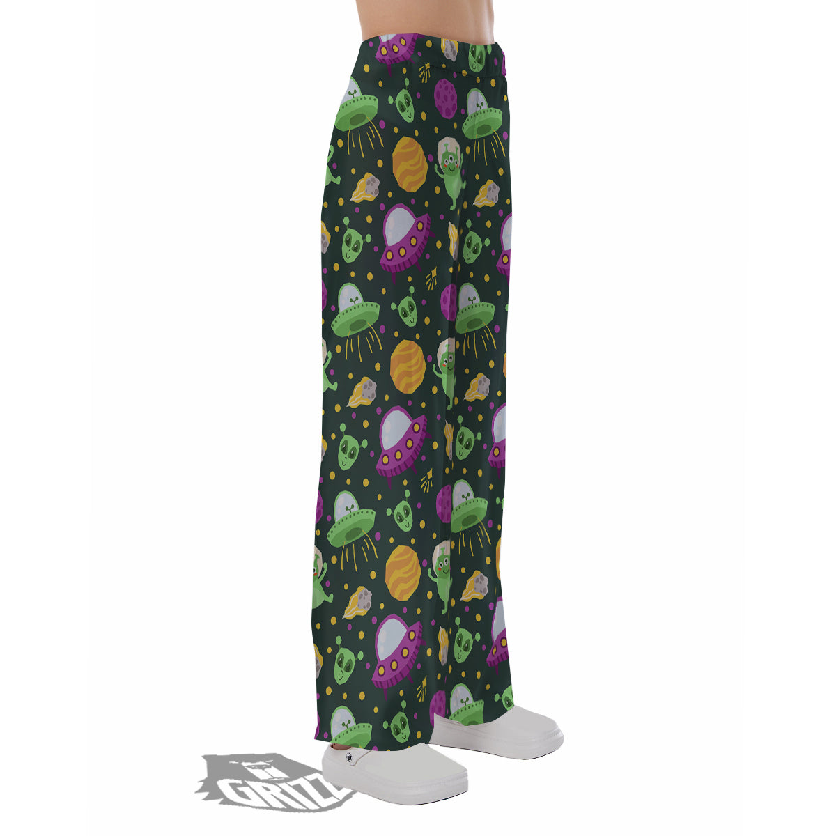 UFO Little Green Alien Print Pattern Pajama Pants-grizzshop
